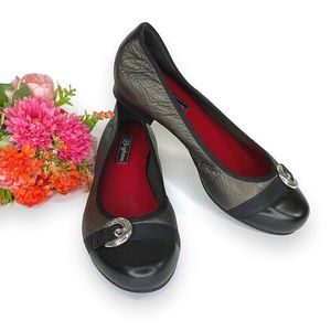 Brighton Pewter and Black Leather Baby Ballet Flat Size 9